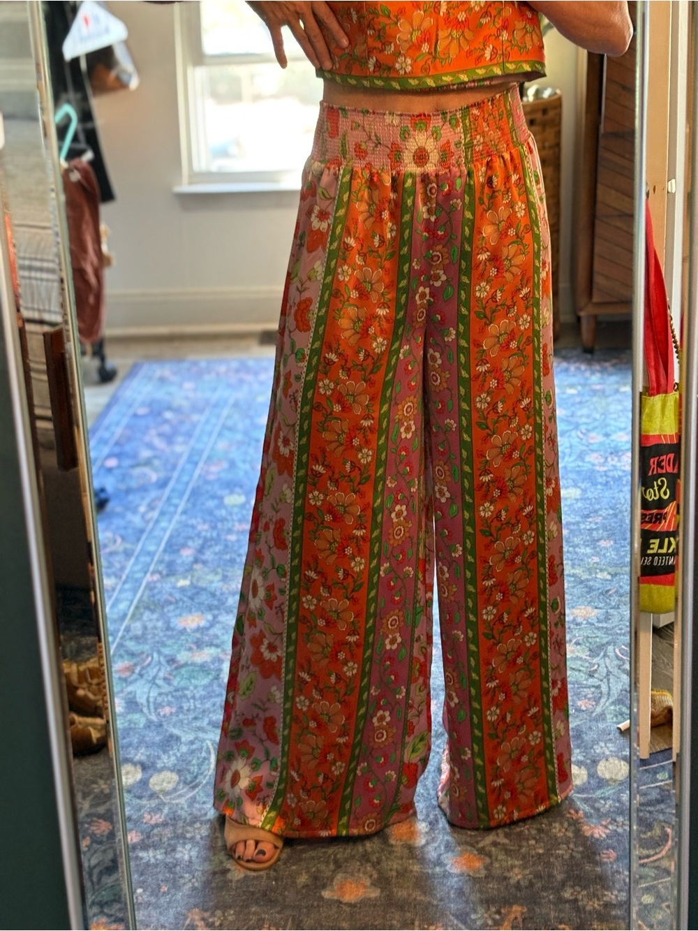 Boho Floral Wide-Leg Pant Set in Orange & Pink - Picture 3 of 6